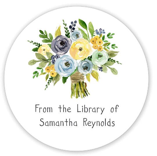 Yellow and Blue Bouquet Library Round Stickers